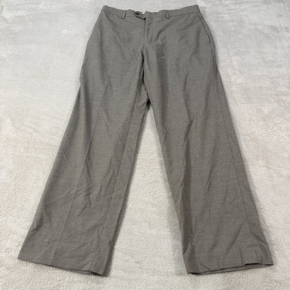 Ralph Ralph Lauren Mens 34x30 Tan Houndstooth Wool Blend Flat Front Pants EUC